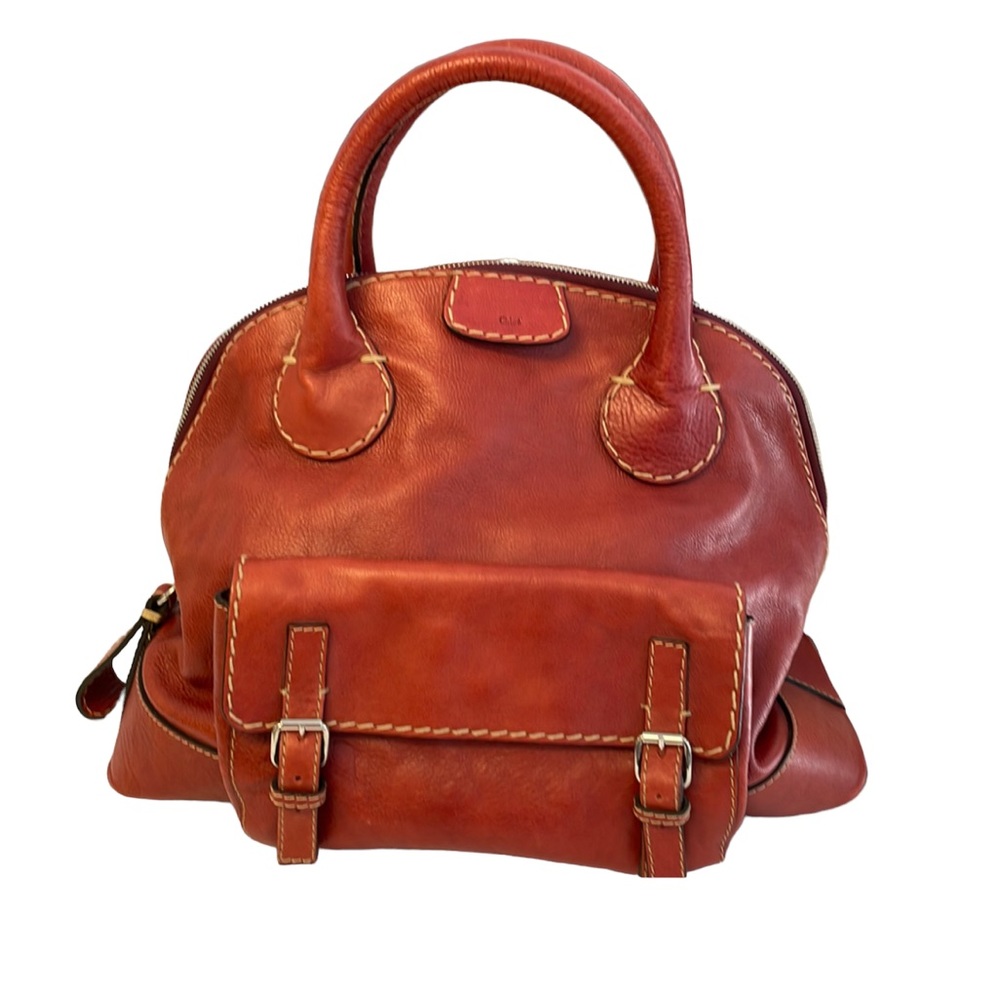 Reduced—CHLOE vintage Edith Dome Bowler red calfskin leather satchel tote, VGC